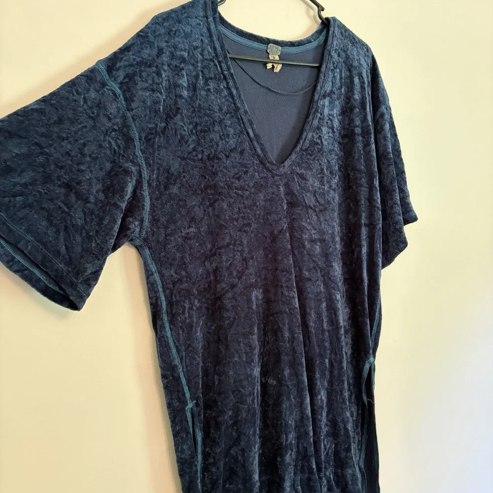 We The Free Free People‎ Teal Blue Crushed Velvet V-Neck Tunic Top Mini Dress XS